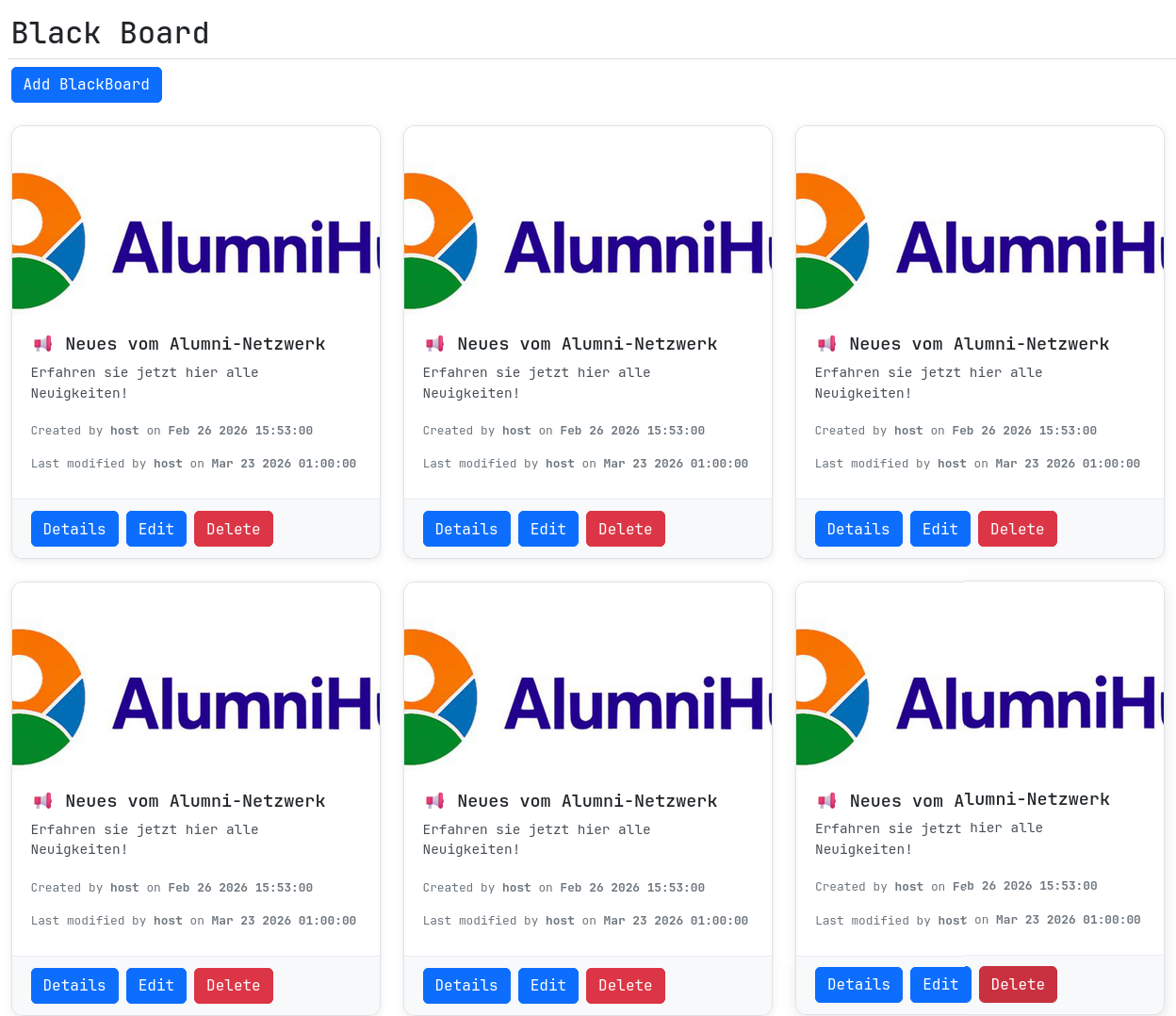 Übersicht der Einträge auf dem Schwarzen Brett